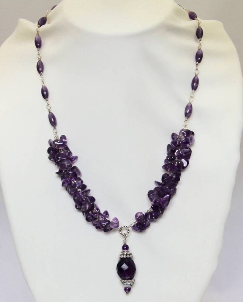 Amethyst Nugget Cluster Halskette, Bali Anhänger, Sterling Silber Draht Gewickelt, Handgemachter Edelstein Schmuck, Februar Geburtsstein von AdornmentsAndFrills