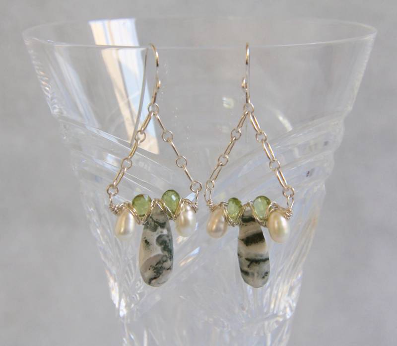 Handgemachte Solar Quarz-Peridot-Perlen Ohrringe, Sterling Silber Draht Gewebt Edelstein Perlen Schmuck, Einzigartige Kostenloser Versand von AdornmentsAndFrills
