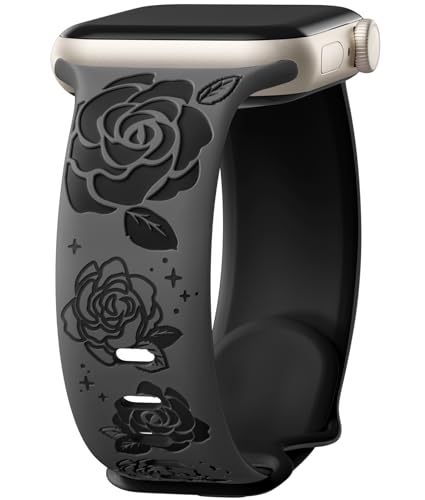 Adorve Graviertes Armband, kompatibel mit Apple Watch, 41 mm, 40 mm, 38 mm, für Damen und Herren, Dresssy zweifarbiges Blumenmuster, weiches Silikon-Sportarmband für iWatch Serie 9, 8, 7, 6, 5, 4, 3, von Adorve