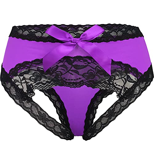 Adove Frauen Sexy Spitze Höschen Bowknot Slips Mitternacht Dessous Hipster Unterwäsche, violett, 42 von Adove