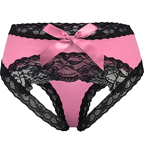 Adove Frauen Sexy Spitze Höschen Bowknot Slips Mitternacht Dessous Hipster Unterwäsche, Pink, L von Adove