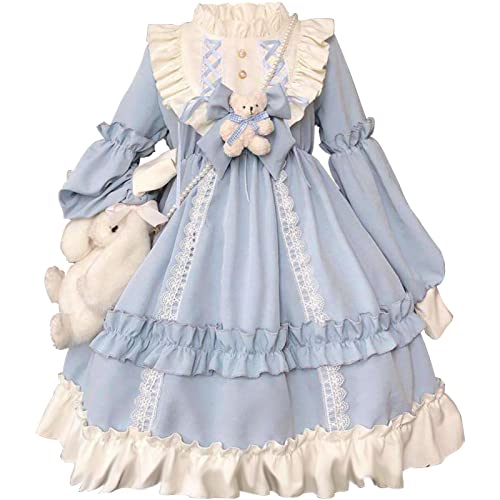 Adove Kawaii Lolita Kleid für Damen Langarm Lolita Kleider für Teenager Mädchen, Blau, Einheitsgröße von Adove