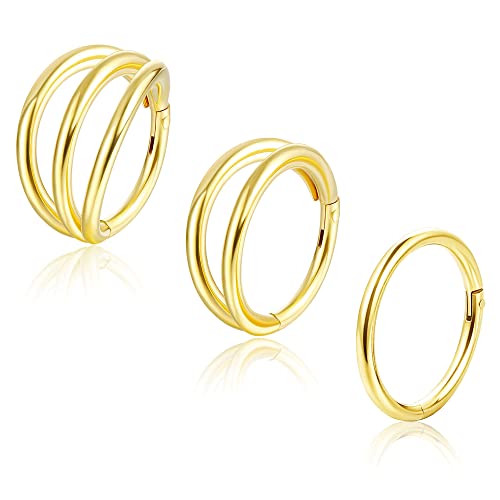 Adramata 18G Nasenring Septum Ring Clicker Daith Ohrringe 316L Chirurgenstahl Single Double Triple Nasenpiercing Edelstahl Hoop Conch Rook Helix Tragus Piercing Schmuck für Frauen Damen 8mm 10mm von Adramata