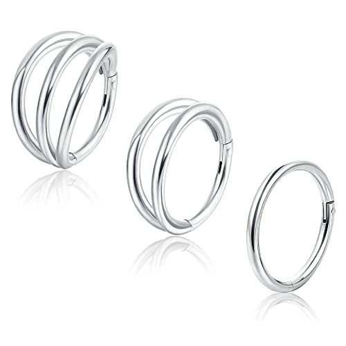 Adramata 18G Nasenring Septum Ring Clicker Daith Ohrringe 316L Chirurgenstahl Single Double Triple Nasenpiercing Edelstahl Hoop Conch Rook Helix Tragus Piercing Schmuck für Frauen Damen 8mm 10mm von Adramata