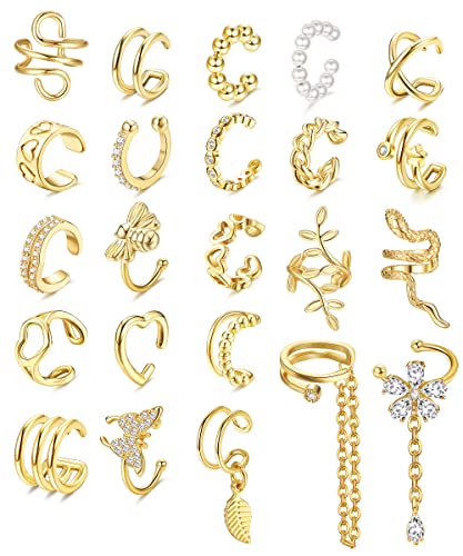 ADRAMATA 23Pcs Ear Cuff für Damen Ohrclips Damen Ohne Ohrlöcher Schlangen Schmetterling Fake Helix Knorpel Ohrringe Ohr Manschetten Ohrklemme Fakepircings Gold Silber Ohrringe Non Piercing von Adramata