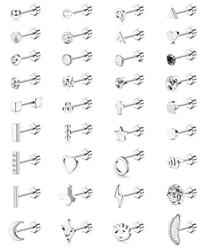 ADRAMATA 36-teiliges Knorpel Ohrstecker für Damen Herren Edelstahl Kleiner Ohrstecker Kleiner Schraubverschluss Langhantel Kleiner Ohrringe Piercing Schmuck von Adramata