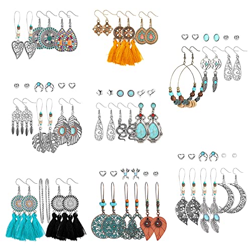 ADRAMATA 39 Paar Boho Ohrringe für Damen Frauen Böhmische Ohrringe Hängend Gross Vintage Anhänger Modische Hakenohrringe Quaste Baumelnde Ohrringe Statement Tropfenohrringe Schmuck Boho Ohrringe Set von Adramata