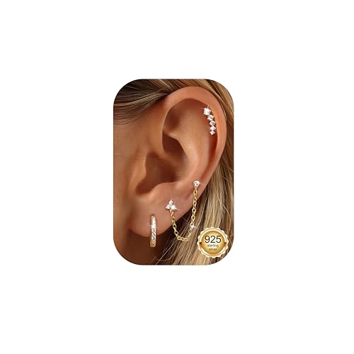 ADRAMATA 4 Paar Sterling Silber Ohrringe für Damen - CZ Blumen Ohrringe mit Kette ADRAMATA 4 Paar Sterling Silber Ohrringe für Damen - CZ Blumen Ohrringe mit Kette von Adramata