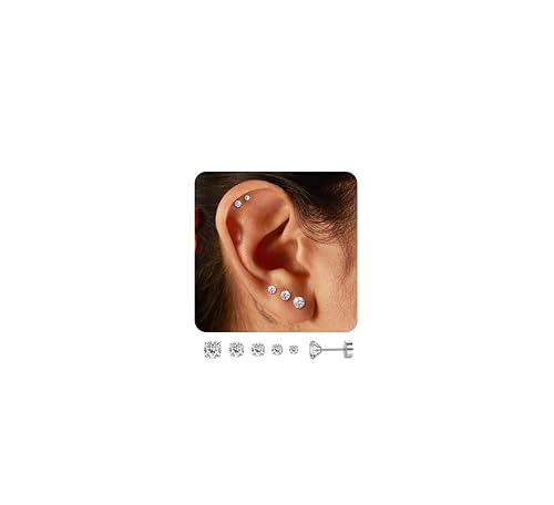 ADRAMATA 5 Paar 316L Edelstahl CZ Ohrringe für Damen Herren Knorpel Helix Ohrstecker Piercing Runde Zirkonia Kugelschraube Ohrring Barbell Flat Back Ohrringe von Adramata