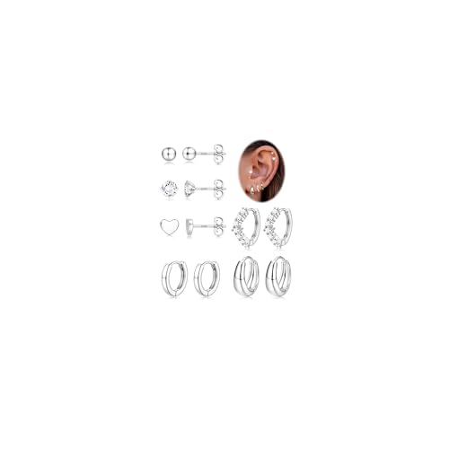 ADRAMATA 6 Paar Ohrringe Silber 925 Set für Damen 14K Vergoldet Creolen Ohrstecker Gold Piercing Ohr Helix Knorpel Hypoallergene Ohrstecker Huggie Ohrringe für Mehrere Piercings von Adramata