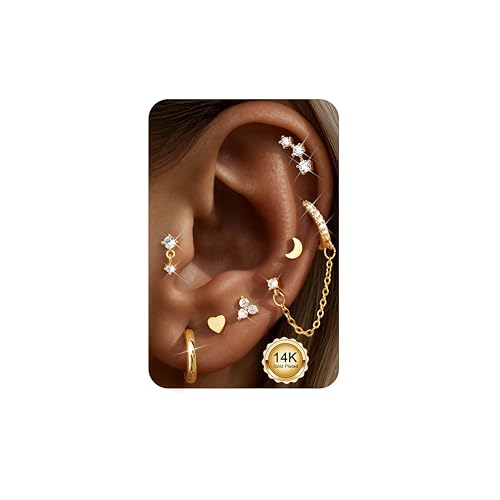 ADRAMATA 7 Paar Ohrringe Gold Set Chirurgenstahl Piercing Ohr Gold/Silver Helix Tragus Conch Piercing Medizinische Ohrstecker Creolen Huggie Hypoallergene Goldene Ohrringe für Mehrfachpiercing von Adramata