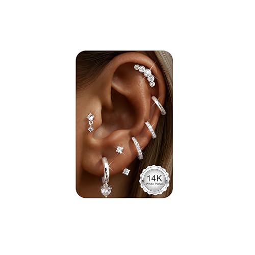 ADRAMATA 7 Paar Ohrringe Gold Set Chirurgenstahl Piercing Ohr Gold/Silver Helix Tragus Conch Piercing Medizinische Ohrstecker Creolen Huggie Hypoallergene Goldene Ohrringe für Mehrfachpiercing von Adramata