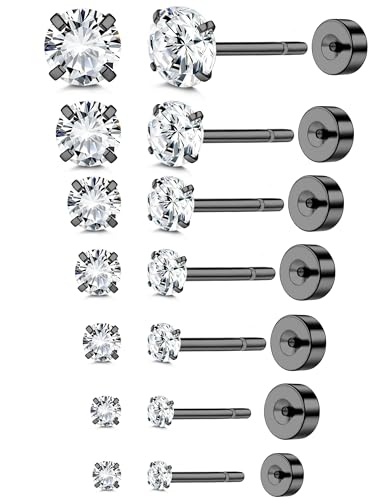 ADRAMATA 7 Paar Threadless Ohrstecker Chirurgenstahl Ohrringe Set für Damen Herren 2-8mm Zirkonia Knorpelohrringe 18K Gold Ohrstecker für Tragus Daith Helix Ohrpiercing Flache Rückseite Ohrringe,AB von Adramata