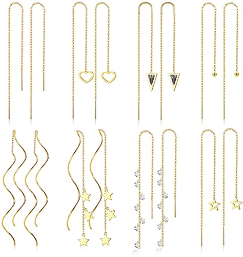 ADRAMATA 8 Paar Einfädler Edelstahl Ohrringe für Frauen - Langkettige Tropfen Quasten Ketten Set von Adramata