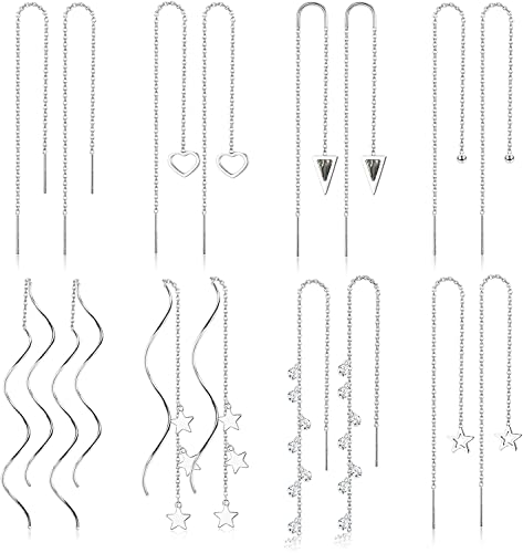 ADRAMATA 8 Paar Einfädler Edelstahl Ohrringe für Frauen - Langkettige Tropfen Quasten Ketten Set von Adramata