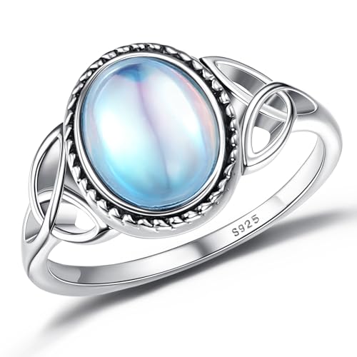 ADRAMATA 925 Sterling Silber Edelstein Ring für Damen - Mondstein Stimmungsring Solitär Ovaler Gefühls Edelstein von Adramata