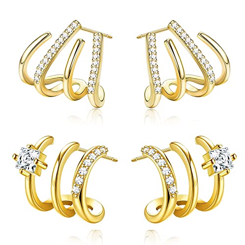 Adramata 14 Karat Vergoldete Klaue Ohrringe Mit Silberner Nadel - 4 Krappen Wrap Ohrringe für Freundin von Adramata