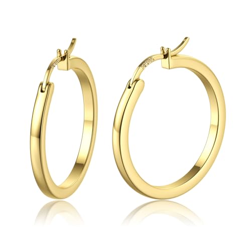 ADRAMATA Silber Creolen für Damen Herren 14K Vergoldete Huggie Creolen Ohrring Hypoallergene Creolen für Damen Gold-30MM von Adramata