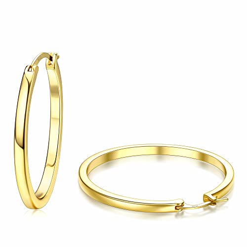 ADRAMATA Silber Creolen für Damen Herren 14K Vergoldete Huggie Creolen Ohrring Hypoallergene Creolen für Damen Gold-40MM von Adramata