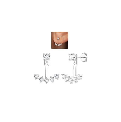 ADRAMATA 925 Ohrringe Silber 925 für Damen 14K Vergoldet Doppel CZ Ohr-Jacket Ohrringe Hypoallergen Doppelseitige Ohrstecker Creolen Gold/Silber Piercing Ohr Schmuck von Adramata