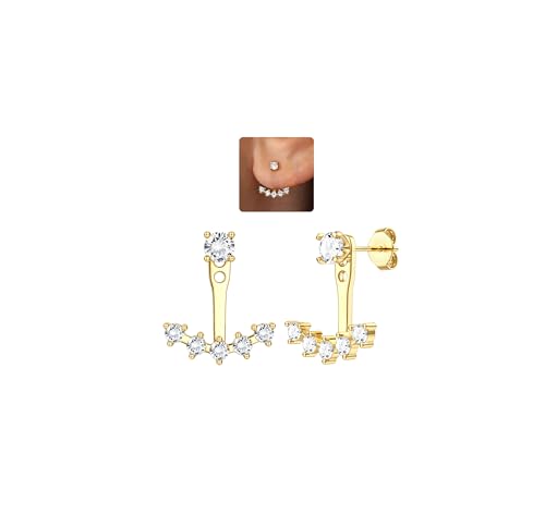 ADRAMATA 925 Ohrringe Silber 925 für Damen 14K Vergoldet Doppel CZ Ohr-Jacket Ohrringe Hypoallergen Doppelseitige Ohrstecker Creolen Gold/Silber Piercing Ohr Schmuck von Adramata