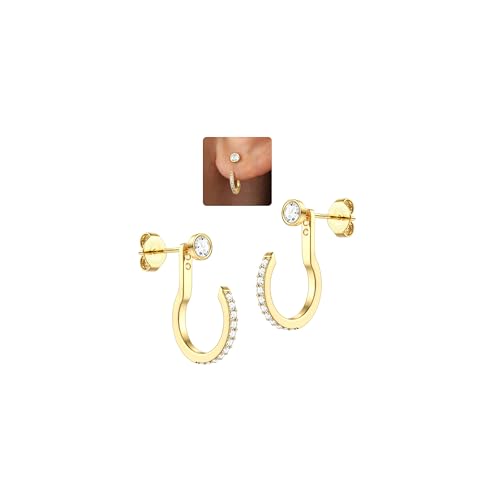 ADRAMATA 925 Ohrringe Silber 925 für Damen 14K Vergoldet Doppel CZ Ohr-Jacket Ohrringe Hypoallergen Doppelseitige Ohrstecker Creolen Gold/Silber Piercing Ohr Schmuck von Adramata