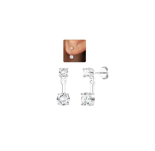 ADRAMATA 925 Ohrringe Silber 925 für Damen 14K Vergoldet Doppel CZ Ohr-Jacket Ohrringe Hypoallergen Doppelseitige Ohrstecker Creolen Gold/Silber Piercing Ohr Schmuck von Adramata