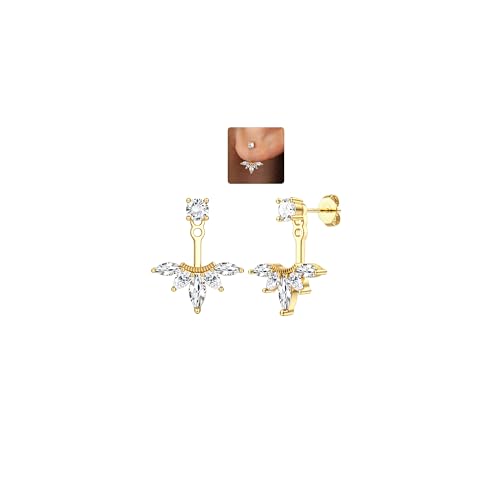 ADRAMATA 925 Ohrringe Silber 925 für Damen 14K Vergoldet Doppel CZ Ohr-Jacket Ohrringe Hypoallergen Doppelseitige Ohrstecker Creolen Gold/Silber Piercing Ohr Schmuck von Adramata
