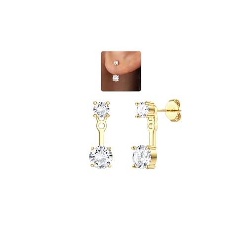 ADRAMATA 925 Ohrringe Silber 925 für Damen 14K Vergoldet Doppel CZ Ohr-Jacket Ohrringe Hypoallergen Doppelseitige Ohrstecker Creolen Gold/Silber Piercing Ohr Schmuck von Adramata