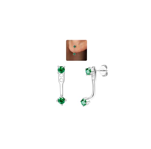 ADRAMATA 925 Ohrringe Silber 925 für Damen 14K Vergoldet Doppel CZ Ohr-Jacket Ohrringe Hypoallergen Doppelseitige Ohrstecker Creolen Gold/Silber Piercing Ohr Schmuck von Adramata