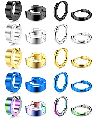 Adramata 10 Paare Herren & Damen Ohrringe - Edelstahl Creolen & Hoops Earrings - Conch Knorpel Helix Piercing Ohrschmuck - Schwarz, Gold & Silber - Für Damen & Herren von Adramata