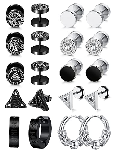 Adramata 10 Paare ohrringe herren Edelstahl 10mm Vikings Ohrstecker Helix Piercings Wikinger Ohrringe Set Creolen Ohrstecker Ohrschmuck,s von Adramata