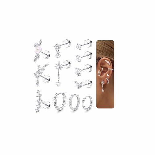 Adramata 12Pcs Helix Piercings Chirurgenstahl Ohrringe Piercing Set CZ Blume Ohr Piercing Ohrstecker Knorpel Ohrringe Damen Klein Ohrringe Creolen Gold Silber Conch Helix Tragus Piercing Ohr Schmuck Adramata 12Pcs Helix Piercings Chirurgenstahl Ohrringe Piercing Set CZ Blume Ohr Piercing Ohrstecker Knorpel Ohrringe Damen Klein Ohrringe Creolen Gold Silber Conch Helix Tragus Piercing Ohr Schmuck von Adramata