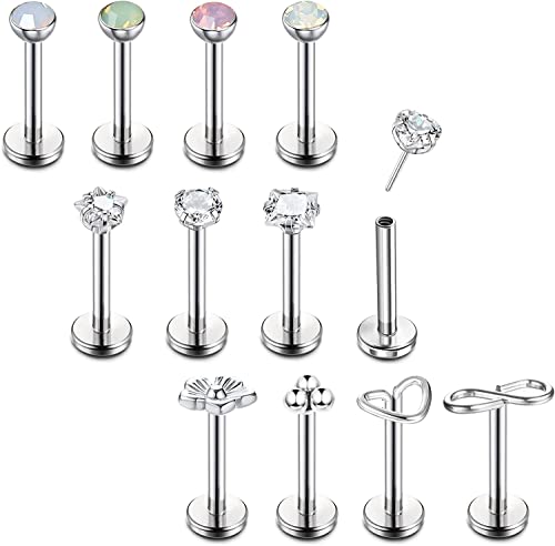 Adramata 12 Stück Lippenpiercing 16G Edelstahl Labret Monroe Nasenstecker Ohrpiercings für Frauen Männer Tragus Helix Conch Knorpel Ohrringe Lippe Piercing,8 von Adramata