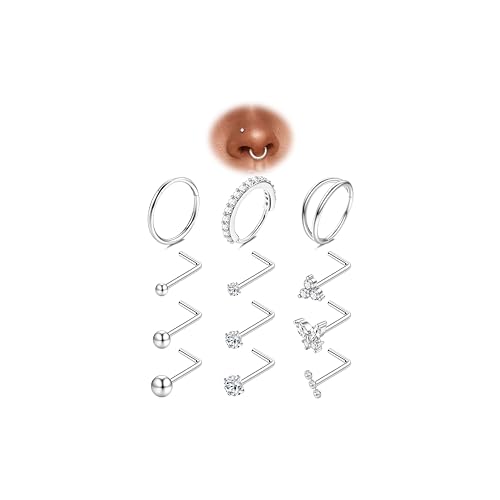 Adramata 12 Stück 20G Nasenpiercing Stecker Chirurgenstahl Piercing Nase Hypoallergene CZ Nasenring L-förmiger Nasenstecker Nostril Piercing für Damen Herren (Gold/Silber) von Adramata