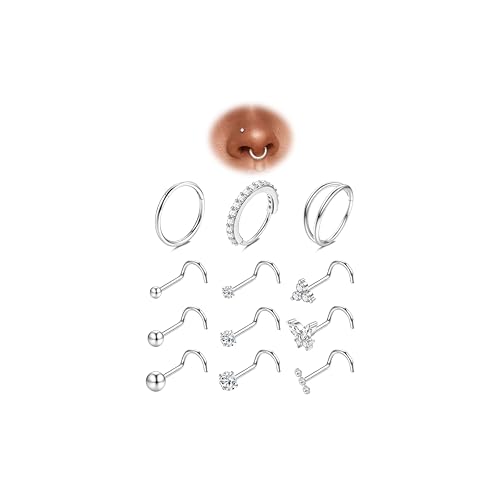 Adramata 12 Stück 20G Nasenpiercing Stecker Chirurgenstahl Piercing Nase Hypoallergene CZ Nasenring L-förmiger Nasenstecker Nostril Piercing für Damen Herren (Gold/Silber) von Adramata