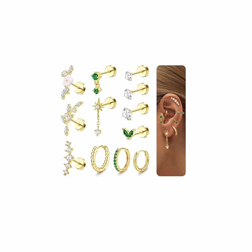 Adramata 12Pcs Helix Piercings Chirurgenstahl Ohrringe Piercing Set CZ Blume Ohr Piercing Ohrstecker Knorpel Ohrringe Damen Klein Ohrringe Creolen Gold Silber Conch Helix Tragus Piercing Ohr Schmuck Adramata 12Pcs Helix Piercings Chirurgenstahl Ohrringe Piercing Set CZ Blume Ohr Piercing Ohrstecker Knorpel Ohrringe Damen Klein Ohrringe Creolen Gold Silber Conch Helix Tragus Piercing Ohr Schmuck von Adramata