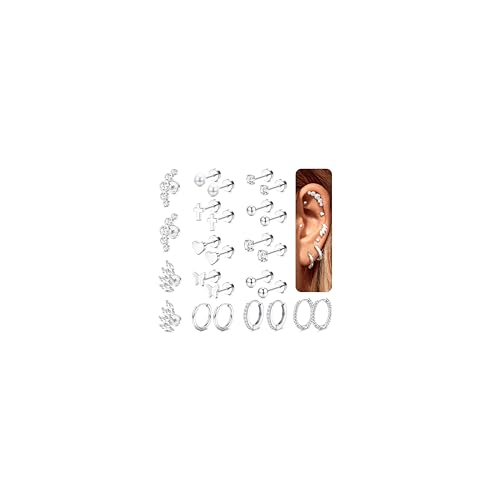 Adramata 13 Paar Ohrringe Gold Damen Klein Ohrstecker Chirurgenstahl Ohrring Creolen Hypoallergene Ohrring Set Damenohrringe Piercing Ohr Tragus Piercing Helix Piercings Ohrringe Silber Gold von Adramata