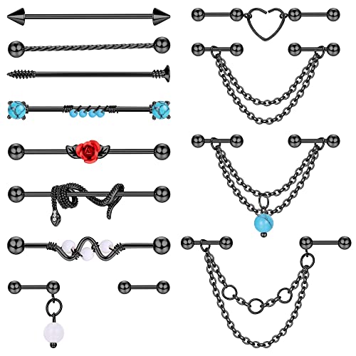 Adramata 13 Stück Chirurgenstahl Ohrringe - 14G & 16G Piercing Set für Damen & Herren - Gold & Silber - Helix & Schlange - Industrial Schmuck von Adramata