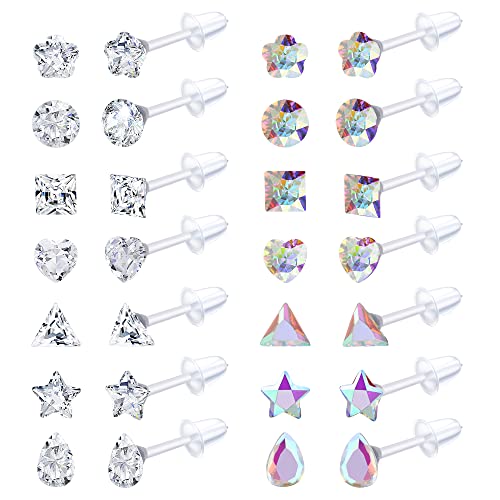 Adramata 14 Paar durchsichtige Kunststoff Ohrstecker für Frauen Multicolor Strass Acryl Ohrstecker durchsichtiger Piercing Halter für Sportarbeit,B von Adramata