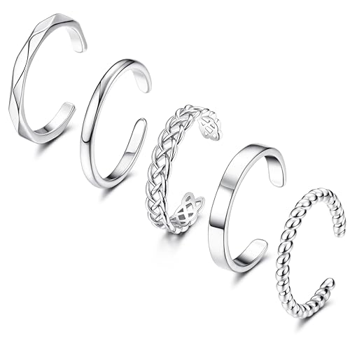 Adramata 5 Stück Ringe Frauen 14 Karat Vergoldete Ringe Set Knöchel Ringe für Damen Stapelbare Silber/Gold Ringe Einfache Plain Band Ring Verstellbare Ringe Set,S von Adramata