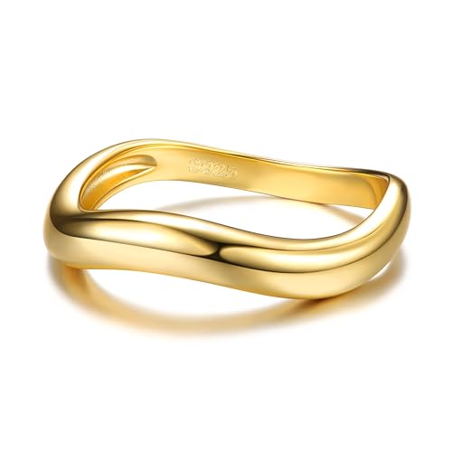 Adramata Ring Silber 925 Damen 14K Vergoldet Verlobungsring Eheringe Engagement Ringe Frauen Gewellter Stapeln Daumenring Einfache Band Ring, Gold/Silber Versprechen Ringe Schmuckgeschenke,G6 Adramata Ring Silber 925 Damen 14K Vergoldet Verlobungsring Eheringe Engagement Ringe Frauen Gewellter Stapeln Daumenring Einfache Band Ring, Gold/Silber Versprechen Ringe Schmuckgeschenke,G6 von Adramata