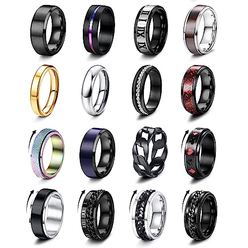 Adramata 16 Stück Ringe Herren Edelstahl Ringe Set Angstringe Coole Band Ringe Anxiety Ringe Silber Schwarze Ring für Männer Spinner Ring Fidget Ring für Anti Stress Adramata 16 Stück Ringe Herren Edelstahl Ringe Set Angstringe Coole Band Ringe Anxiety Ringe Silber Schwarze Ring für Männer Spinner Ring Fidget Ring für Anti Stress von Adramata