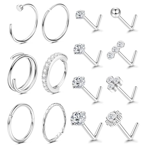 Adramata 20G Nasenpiercing Stecker 14 Karat Gold Piercing Nase Chirurgenstahl Nasenring L-förmiger Nasenstecker Nostril Piercing für Damen Herren CZ Hypoallergene Nasenpiercing Schmuck (14 Stück),SD von Adramata