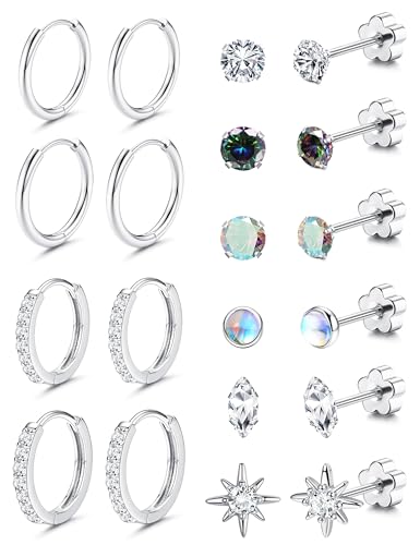 Adramata 10 Paar Ohrringe Set - Damen Ohrstecker Huggie Hoop Creolen Chirurgenstahl Hypoallergen - Tragus Helix Piercing Gold Silber 20G,AS Adramata 10 Paar Ohrringe Set - Damen Ohrstecker Huggie Hoop Creolen Chirurgenstahl Hypoallergen - Tragus Helix Piercing Gold Silber 20G,AS von Adramata