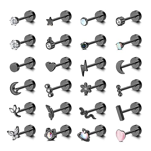 Adramata 24Pcs Ohrringe Stecker für Damen Helix Piercings Edelstahl Ohrringe Piercing Schmetterling Blume Ohr Piercing Klein Ohrstecker Set Knorpel Ohrringe Gold Silber Helix Tragus Piercing Ohr von Adramata