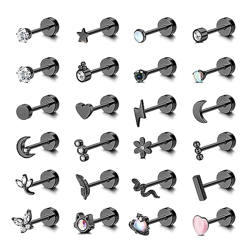 Adramata 24Pcs Ohrringe Stecker für Damen - Helix Piercing Edelstahl Set mit Schmetterling Blume Design - Klein Ohrstecker Knorpel Schmuck in Gold Silber für Tragus von Adramata