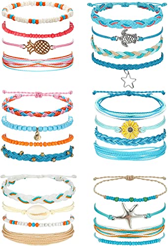 Adramata 24 Stück String Wave Fußkettchen Armbänder für Frauen Surfer Wave Armband Verstellbare Handgefertigte Freundschaftsarmband Boho Armbänder Fußkettchen,A von Adramata