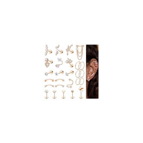 Adramata 26Pcs Helix Piercings Chirurgenstahl Ohrringe Piercing Set Flatback Ohrstecker Ohr Piercing Helix Ring Knorpel Ohrringe Damen Gold Silber Conch Rook Tragus Piercing Ohr Schmuck Adramata 26Pcs Helix Piercings Chirurgenstahl Ohrringe Piercing Set Flatback Ohrstecker Ohr Piercing Helix Ring Knorpel Ohrringe Damen Gold Silber Conch Rook Tragus Piercing Ohr Schmuck von Adramata