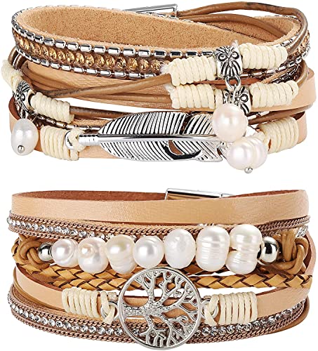 Adramata 2Pcs Boho Leder Wrap Cuff Armband Damen Frauen Mädchen Multilayer Baum des Lebens Armband Magnetschnalle Armband Armreif Schmuck für Mutter Freunde Adramata 2Pcs Boho Leder Wrap Cuff Armband Damen Frauen Mädchen Multilayer Baum des Lebens Armband Magnetschnalle Armband Armreif Schmuck für Mutter Freunde von Adramata